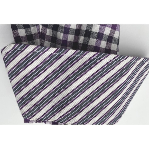 Mens‎ Thomas Dean Long Sleeve Purple Check Shirt Size L Flip Cuff 65 - Picture 4 of 5